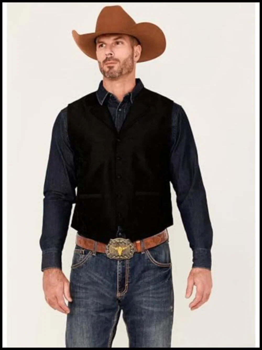 Genuine Leather Western Cowboy Belt Longhorn Buckle Floral Engraved